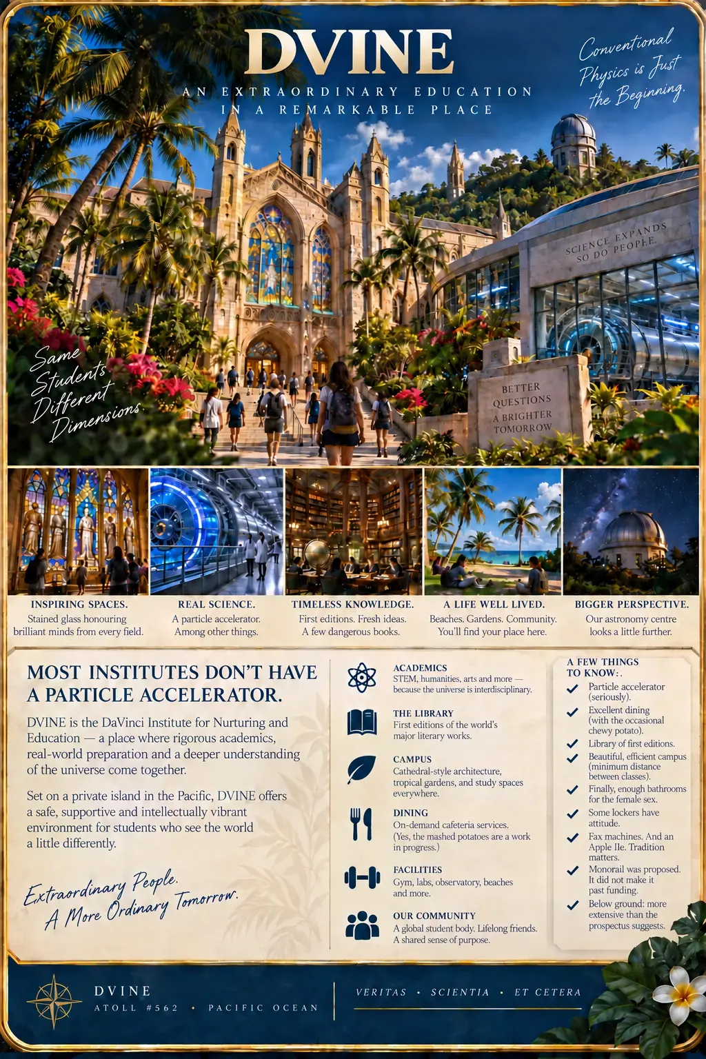 DVINE prospectus artwork showing a sunlit island school