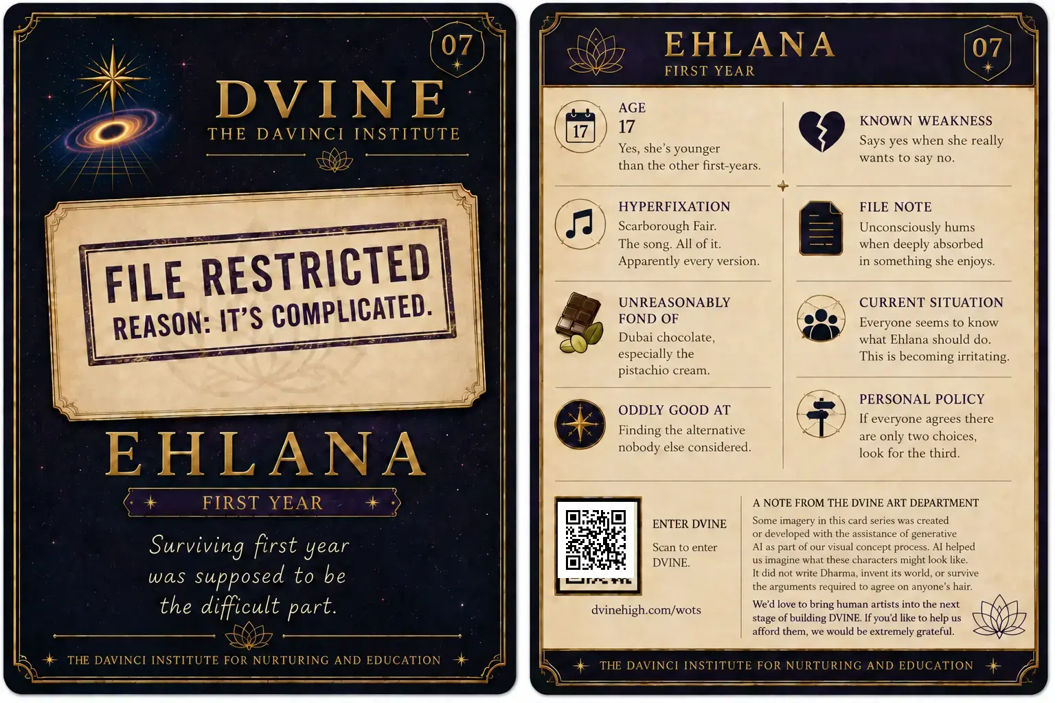 Ehlana’s restricted DVINE character file: reason, it’s complicated